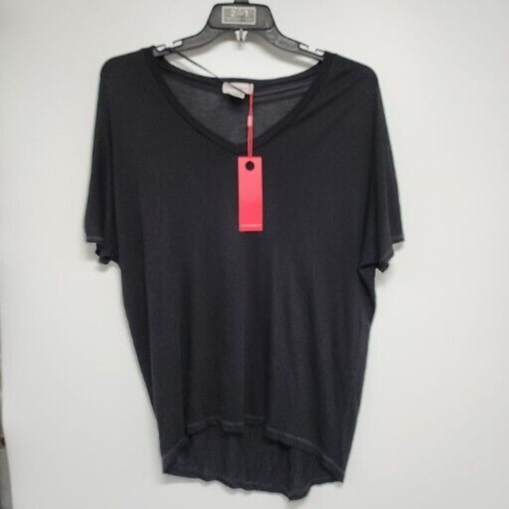 NEW XCVI Wearables Size xs Black Short Sleeve OVERSIZED Top Shirt Blouse Rayon